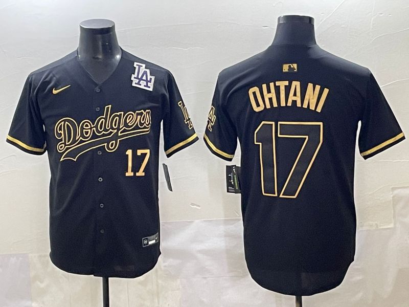 Men 2025 Los Angeles Dodgers #17 Ohtani Black Gold Five generations Nike MLB Jersey style 12